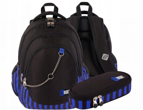  Rucsac școlar cu mai multe compartimente ST.RIGHT negru, Nuanțe de albastru, Multicolor 23 l + husă pentru creion St. Majewski