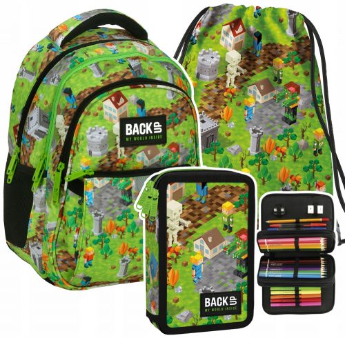  Rucsac de școală cu mai multe compartimente Backup negru, Nuanțe de gri și argintiu, Nuanțe de verde, Multicolor 24 l