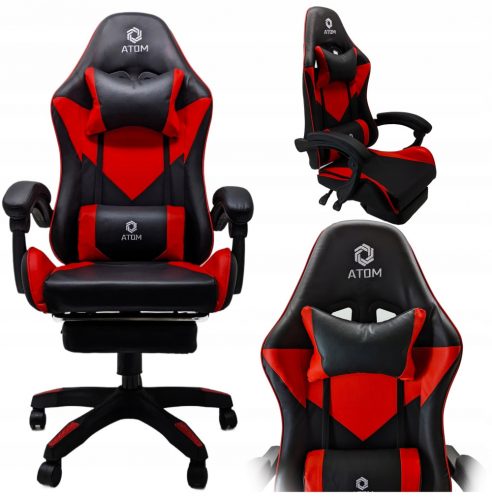  Scaun gaming DUNMOON 8979, piele ecologica neagra si rosie