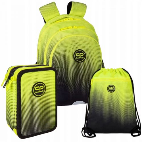  Rucsac școlar CoolPack cu mai multe compartimente, negru, Nuanțe de galben și auriu, 21 l + alte 2 produse