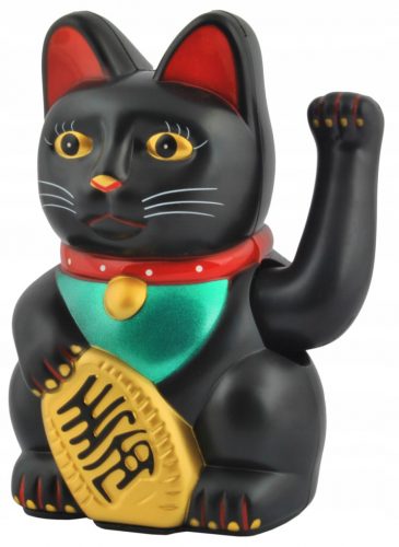  Pisica Japoneza Maneki-Neko Pisica Chinezeasca a Fericirii 21 cm Pisica neagra NEGRA MARE