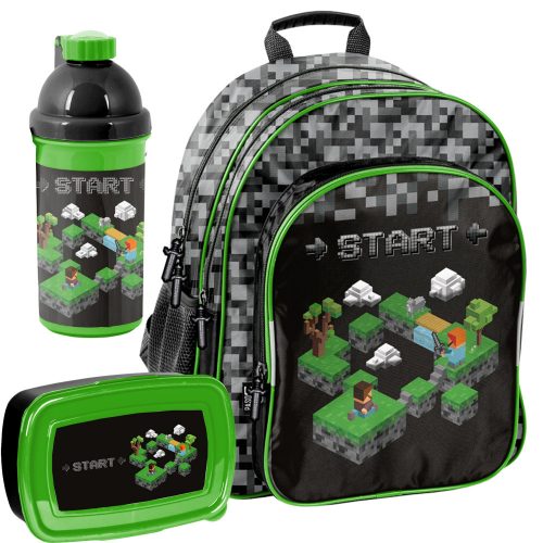  Rucsac școlar Minecraft cu mai multe compartimente Paso negru, Nuanțe de gri și argintiu, Nuanțe de verde, Multicolor 18 l + 2 alte produse