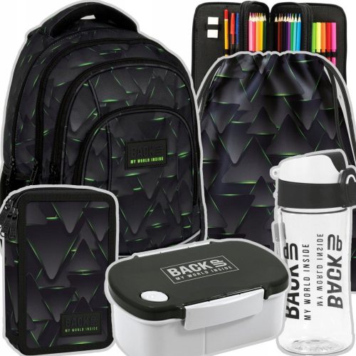  Rucsac de școală cu mai multe compartimente Backup negru, Nuanțe de gri și argintiu, Nuanțe de verde, Multicolor 26 l + alte 4 produse