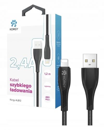  Korgy ALB12 USB-A - Cablu Lightning 1,2m Negru Nylon impletitura