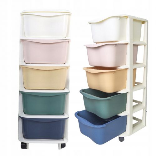  Container pentru jucarii din plastic Ecarla 36 x 36 x 98 cm 5 rafturi