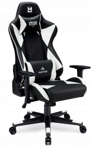  Scaun gaming Imba Hunter, piele ecologica alb-negru