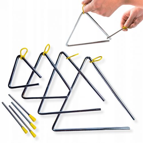  Set 4x INSTRUMENTE MUZICALE TRIANGLE triunghiuri + bastoane, metal otel