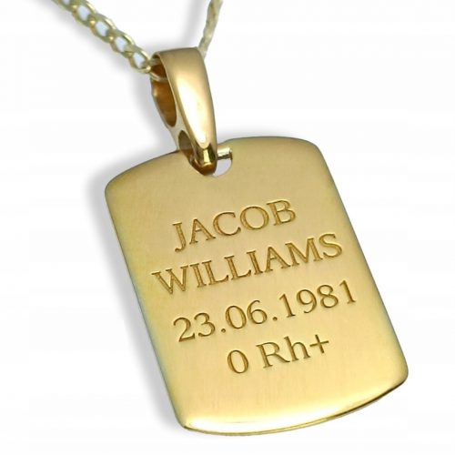  GOLD DOG TAG MINI 585 GRAVURA CADOU EXCLUSIV PENTRU FIUL, TATA, SOȚ.