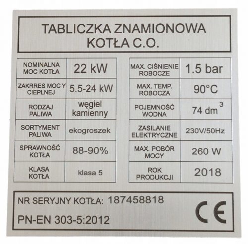  Plăcuță de identificare pentru un cuptor, boiler de încălzire, Lemn, Cărbune, GRAVAT