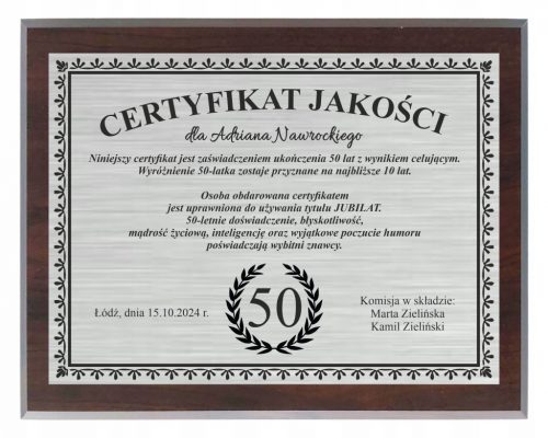  Diplomă ANIVERSARE Cadou Cadru Certificat 18 20 30 40 50 60 + STAND