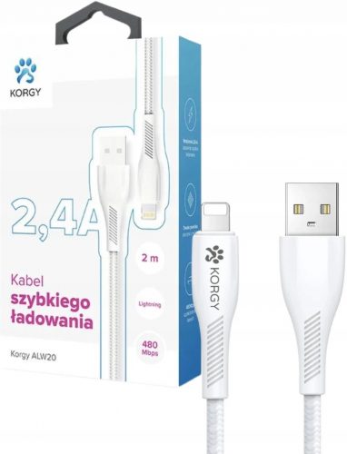  USB-A - Cablu Lightning Korgy ALW20 2m Încărcare rapidă 480 Mb/s Alb