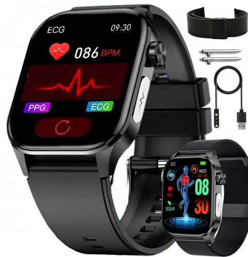  SMARTWATCH WATCH ECG MĂSURARE ZAHĂR PULS PRESIUNE TEMPERATURA SATURAȚIE