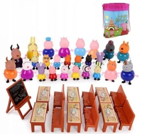  Figurine Peppa Pig 38 de bucăți într-un ghiozdan