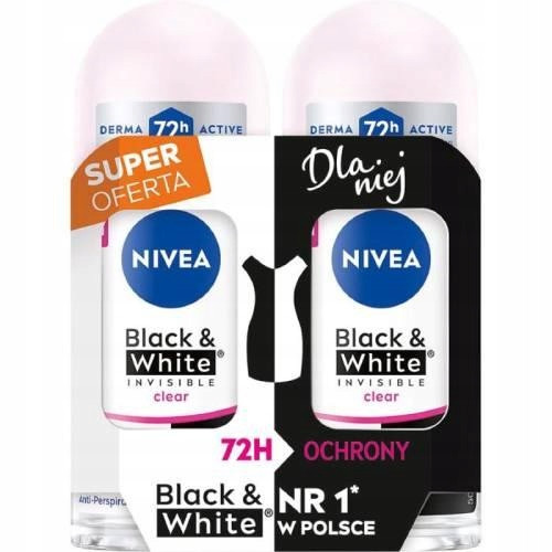  NIVEA Roll-On Invisible Clear Duopak alb-negru pentru femei