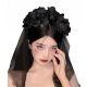  Fascinator negru cu voal, bentita, trandafiri negri, alternativ gotic halloween