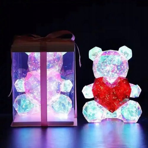  BEAR LED URSU TRANSPARENT CU LAMPA INIMA CUTIE CADOU XL 30 CM