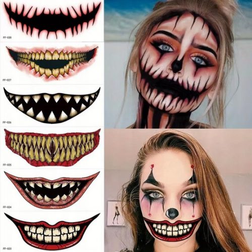  Machiaj corporal Autocolante pentru tatuaje de Halloween CLOWN Terrifier pachet 10