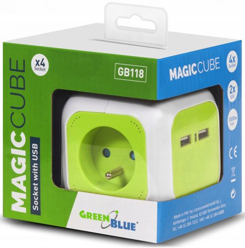 Presă de alimentare GreenBlue MagicCube GB118, 4 prize, 1,4 m, verde