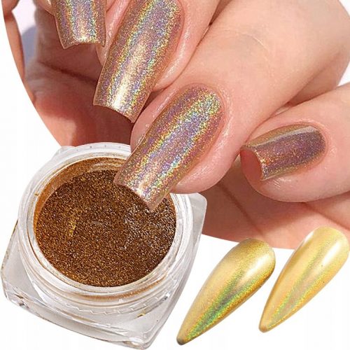  HOLO GOLD GLITTER UNGHI POWDER GOLD GLITTER HOLOGRAF