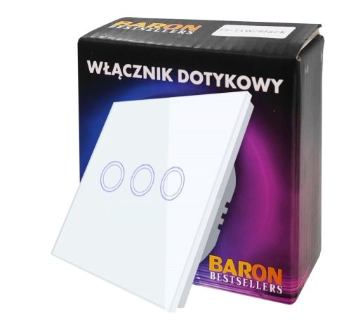 Întrerupător triplu tactil, încastrat BarON alb 3GWHITE