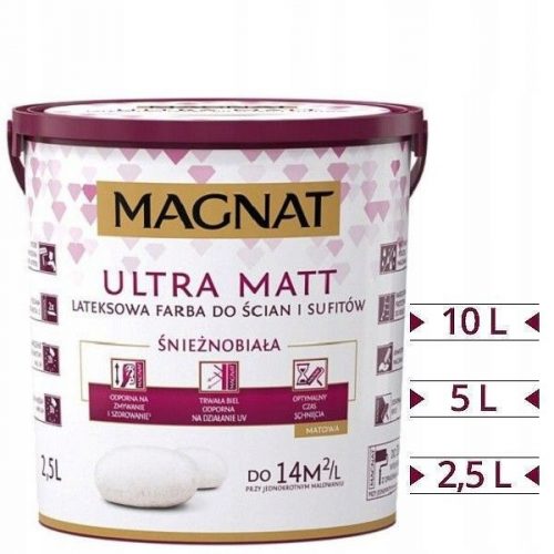  Vopsea perete latex Magnat 5 l, mat alb ca zapada