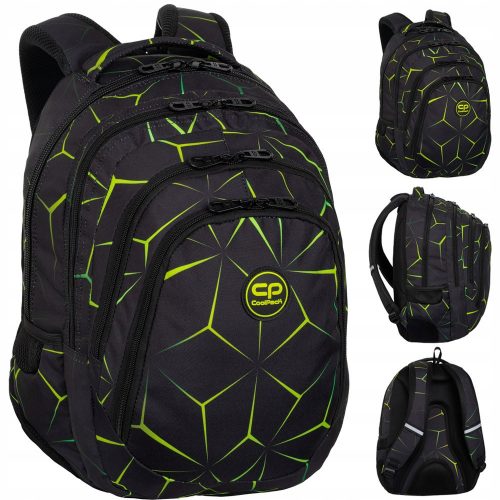  Rucsac școlar CoolPack cu mai multe compartimente, negru, Nuanțe de verde, Multicolor, 28 ani